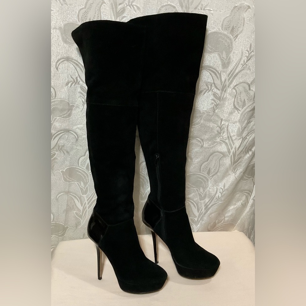 Steve Madden Black Suede Thigh High Stiletto Boots Size 8.5